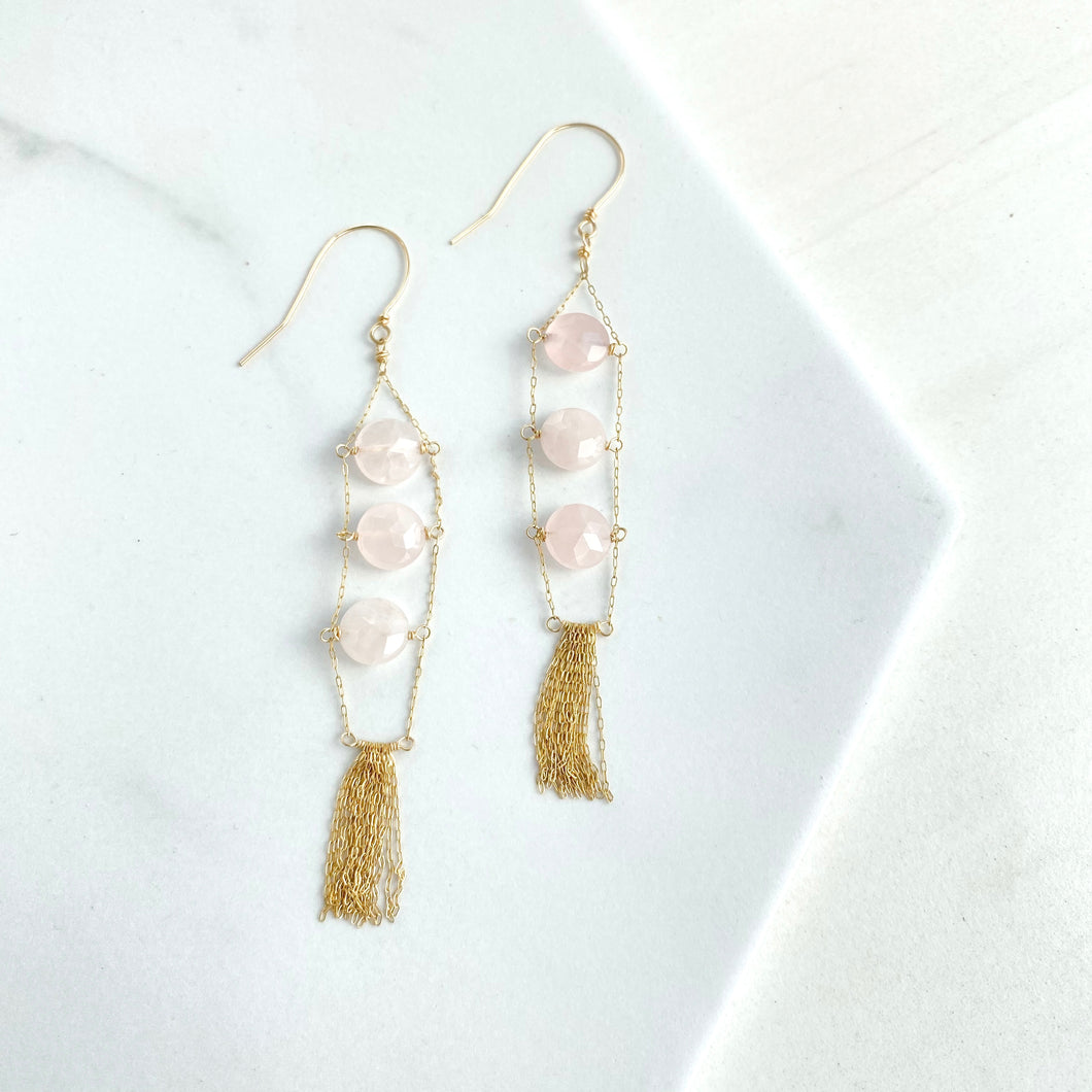 Rose Quartz Chandelier Earrings