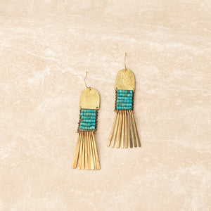 Turquoise Brass Tassel Earrings