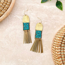 Load image into Gallery viewer, Turquoise Brass Tassel Earrings
