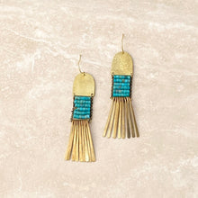 Load image into Gallery viewer, Turquoise Brass Tassel Earrings
