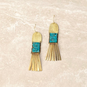 Turquoise Brass Tassel Earrings