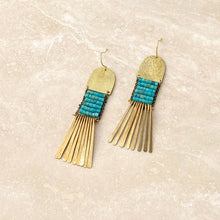 Load image into Gallery viewer, Turquoise Brass Tassel Earrings
