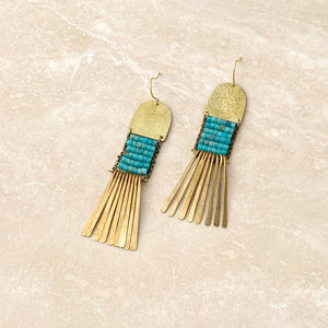 Turquoise Brass Tassel Earrings