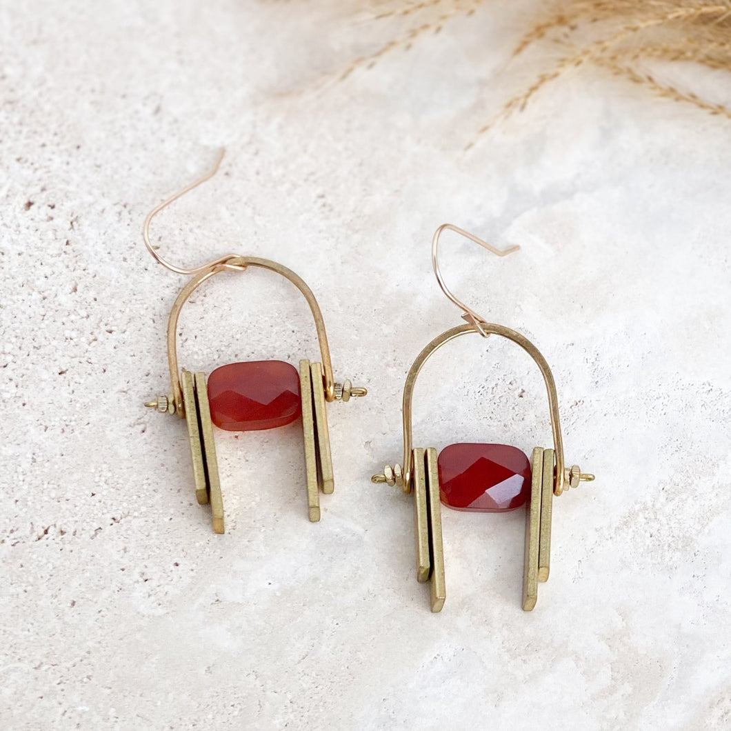 Carnelian Brass Art Deco Earrings