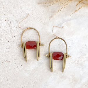 Carnelian Brass Art Deco Earrings