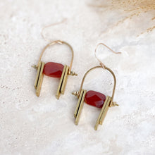 Load image into Gallery viewer, Carnelian Brass Art Deco Earrings
