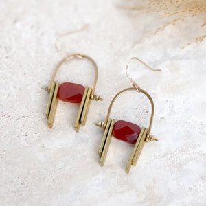 Carnelian Brass Art Deco Earrings