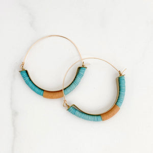 Turquoise Peach Brass Hoops