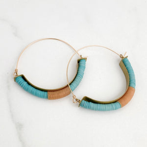 Turquoise Peach Brass Hoops