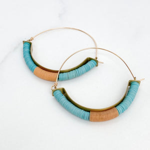 Turquoise Peach Brass Hoops