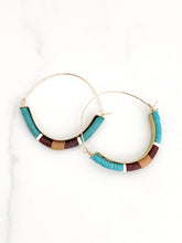 Load image into Gallery viewer, Turquoise Purple Peach Brass Hoops
