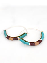 Load image into Gallery viewer, Turquoise Purple Peach Brass Hoops
