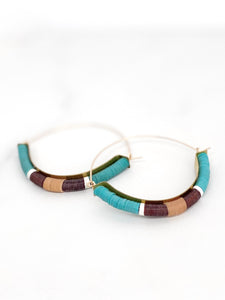 Turquoise Purple Peach Brass Hoops