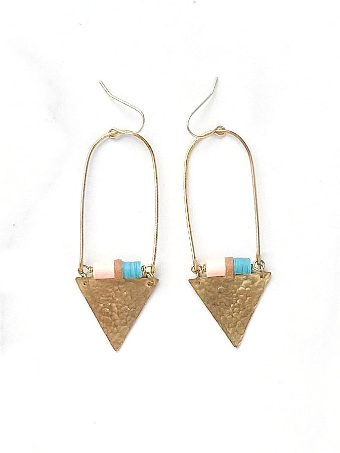 Colorful brass triangle earrings