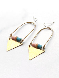 Colorful brass triangle earrings