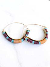 Load image into Gallery viewer, Turquoise Purple Brass Hoops
