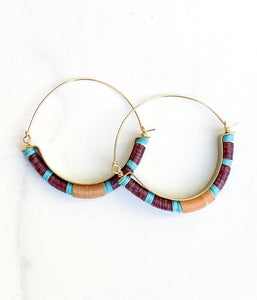 Turquoise Purple Brass Hoops