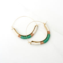 Load image into Gallery viewer, Pink Green Brass Hoop Earrings
