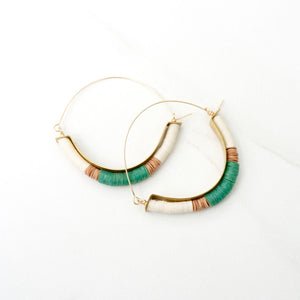 Pink Green Brass Hoop Earrings