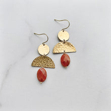 Load image into Gallery viewer, Carnelian Brass Crescent Earrings
