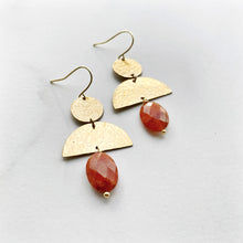 Load image into Gallery viewer, Carnelian Brass Crescent Earrings
