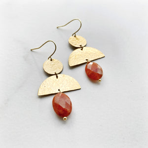 Carnelian Brass Crescent Earrings