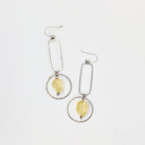 Citrine Silver Geometric Dangle Earrings