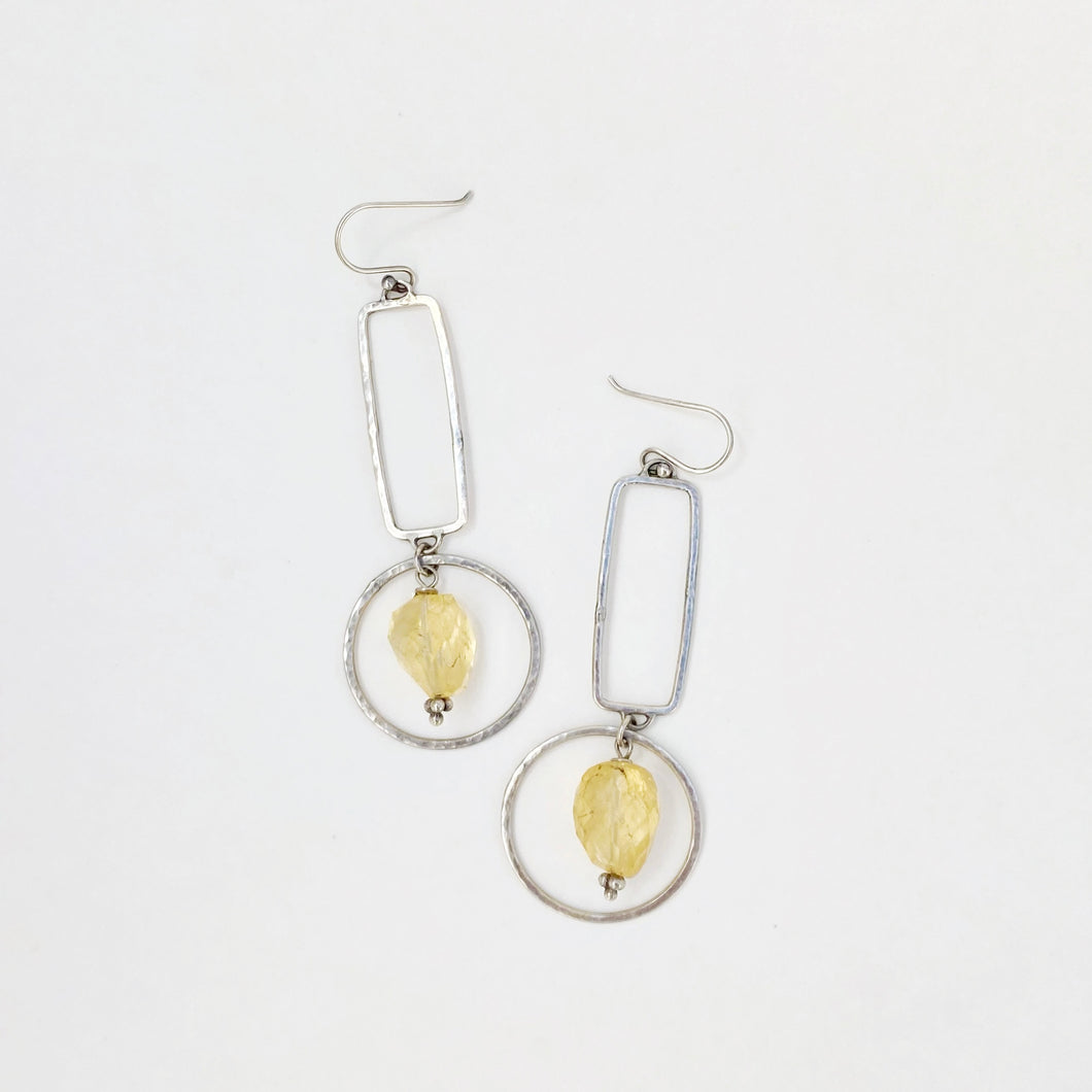 Citrine Silver Geometric Dangle Earrings