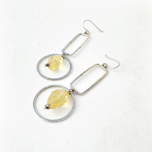 Citrine Silver Geometric Dangle Earrings