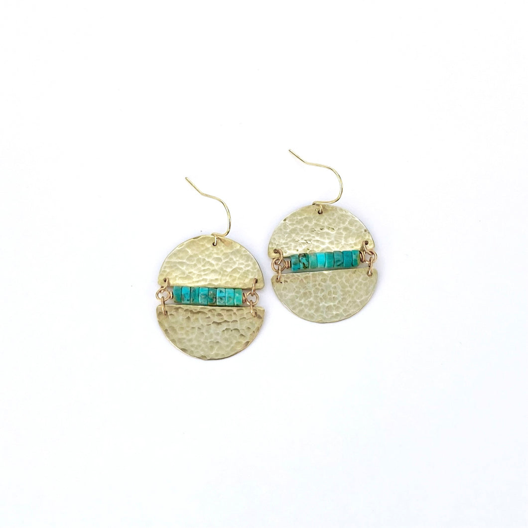 Turquoise Brass Sphere Earrings