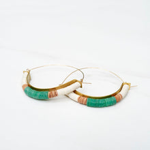 Load image into Gallery viewer, Pink Green Brass Hoop Earrings
