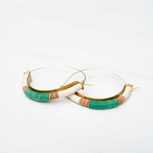 Pink Green Brass Hoop Earrings