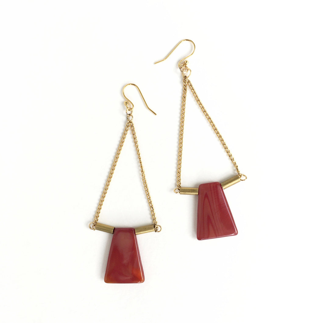 Red Carnelian Brass Earrings